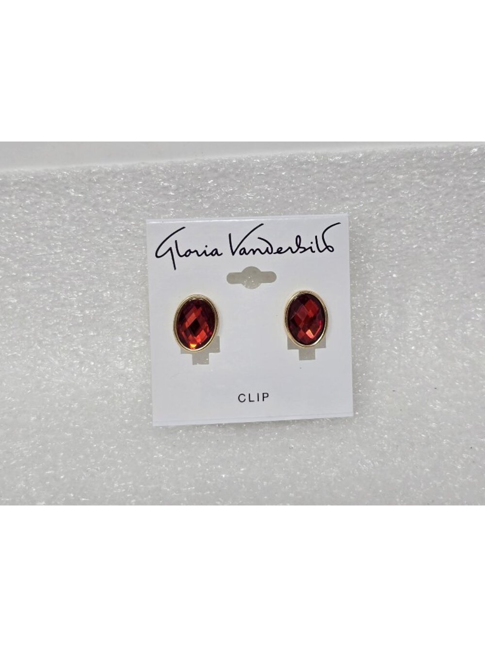 Gloria Vanderbilt Red Orange Oval Clip-On Earrings With Gold-Tone Border